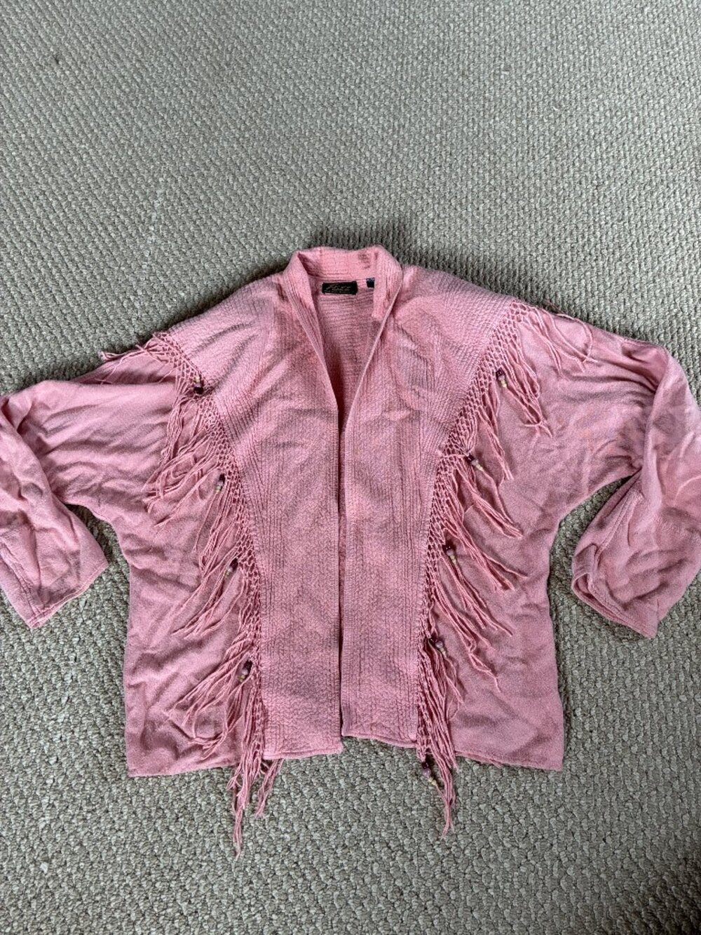 Vtg Fezz Women's Pink Hand Made Morocco Fringe Beaded Boho Quilted Jacket XL